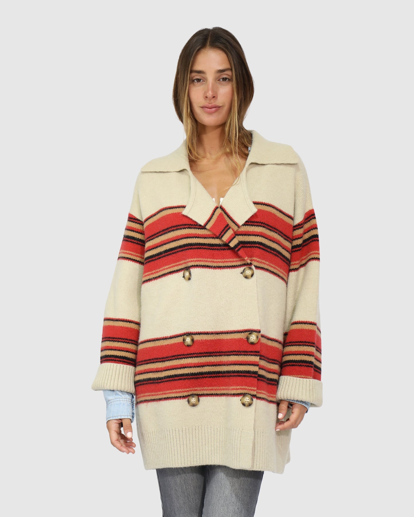 So Many Likes Oversized Knitted Cardi Coat - Stripe