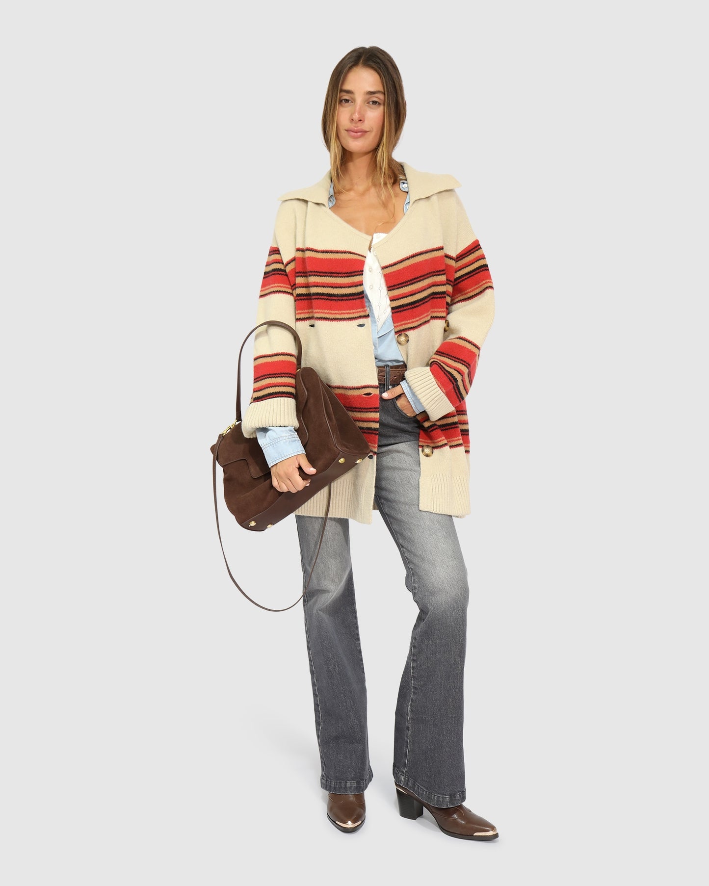 So Many Likes Oversized Knitted Cardi Coat - Stripe