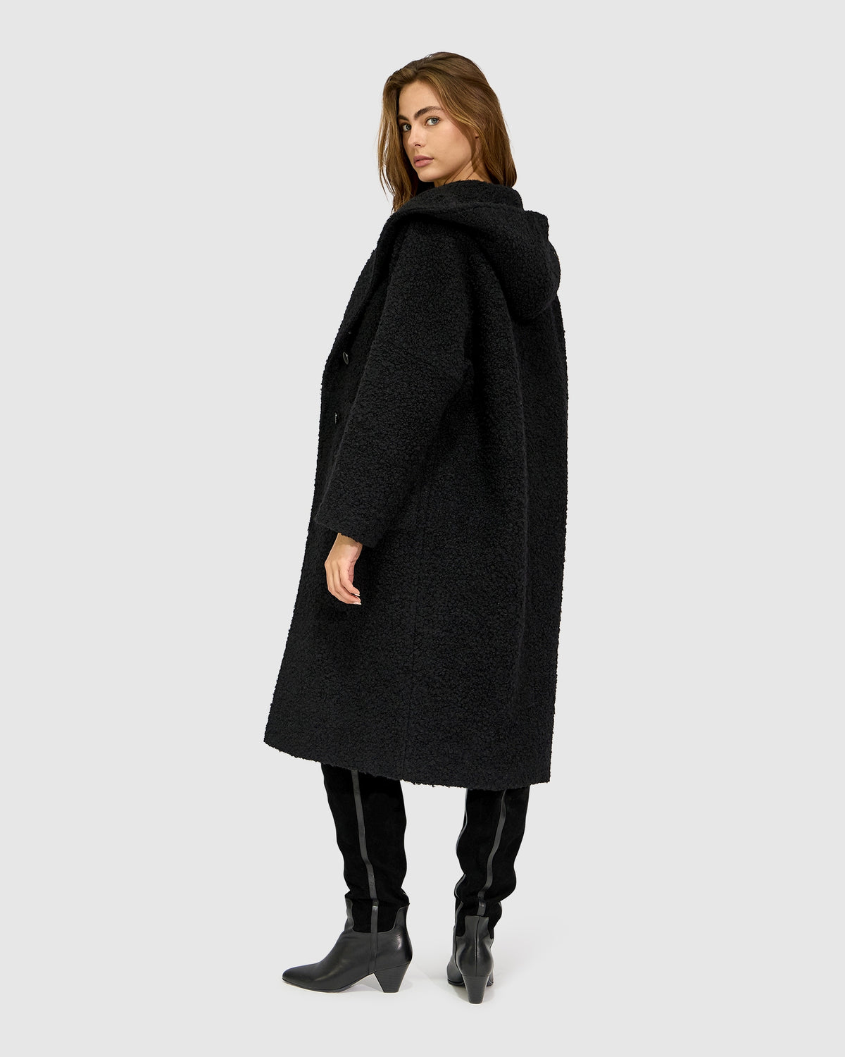 Young Love Hooded Boucle Coat - Black