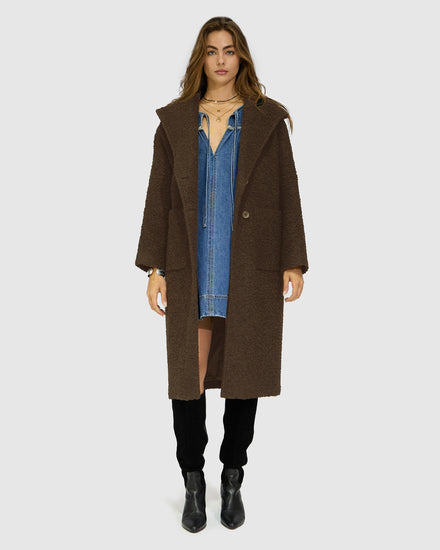 Young Love Hooded Boucle Coat - Chocolate