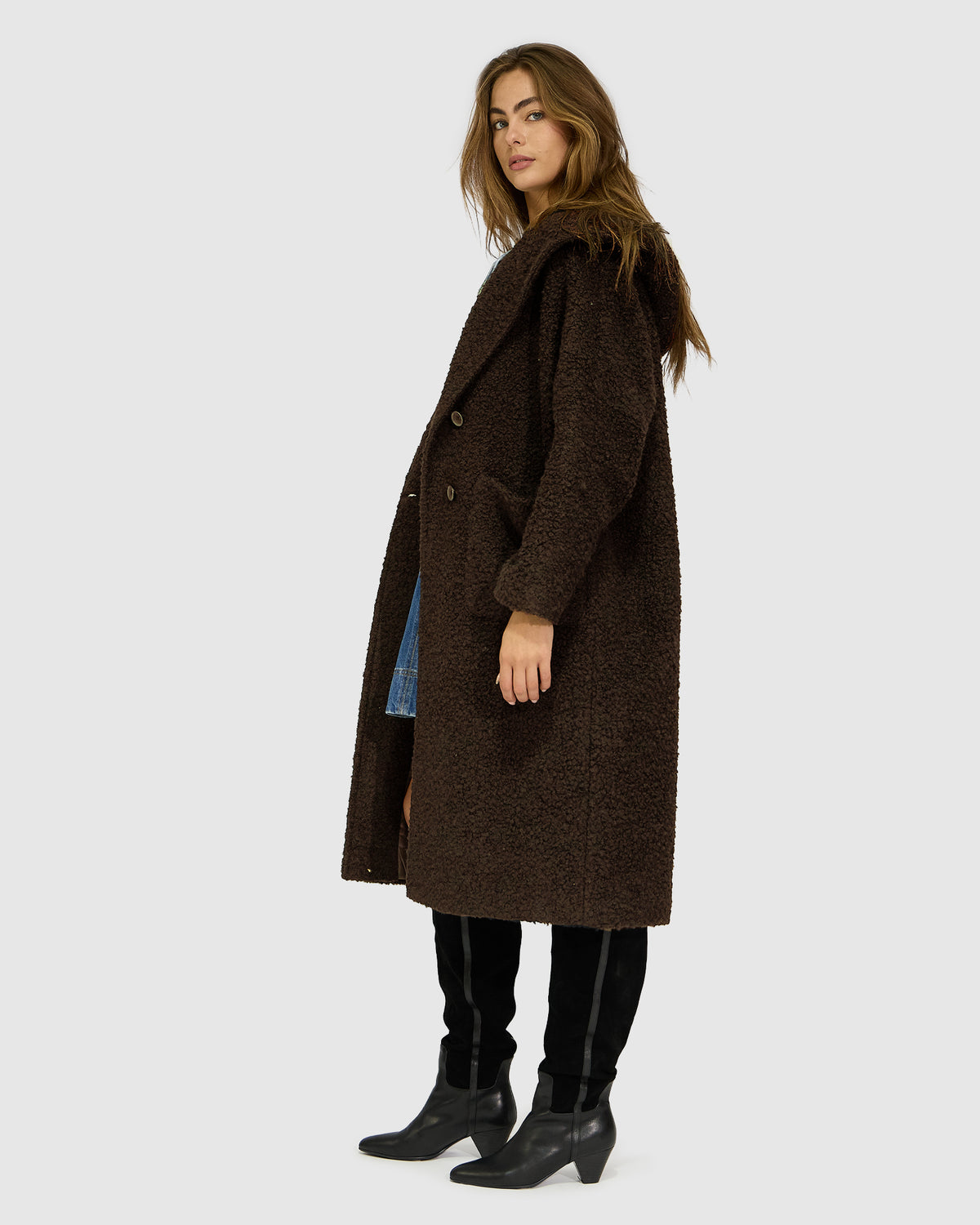 Young Love Hooded Boucle Coat - Chocolate