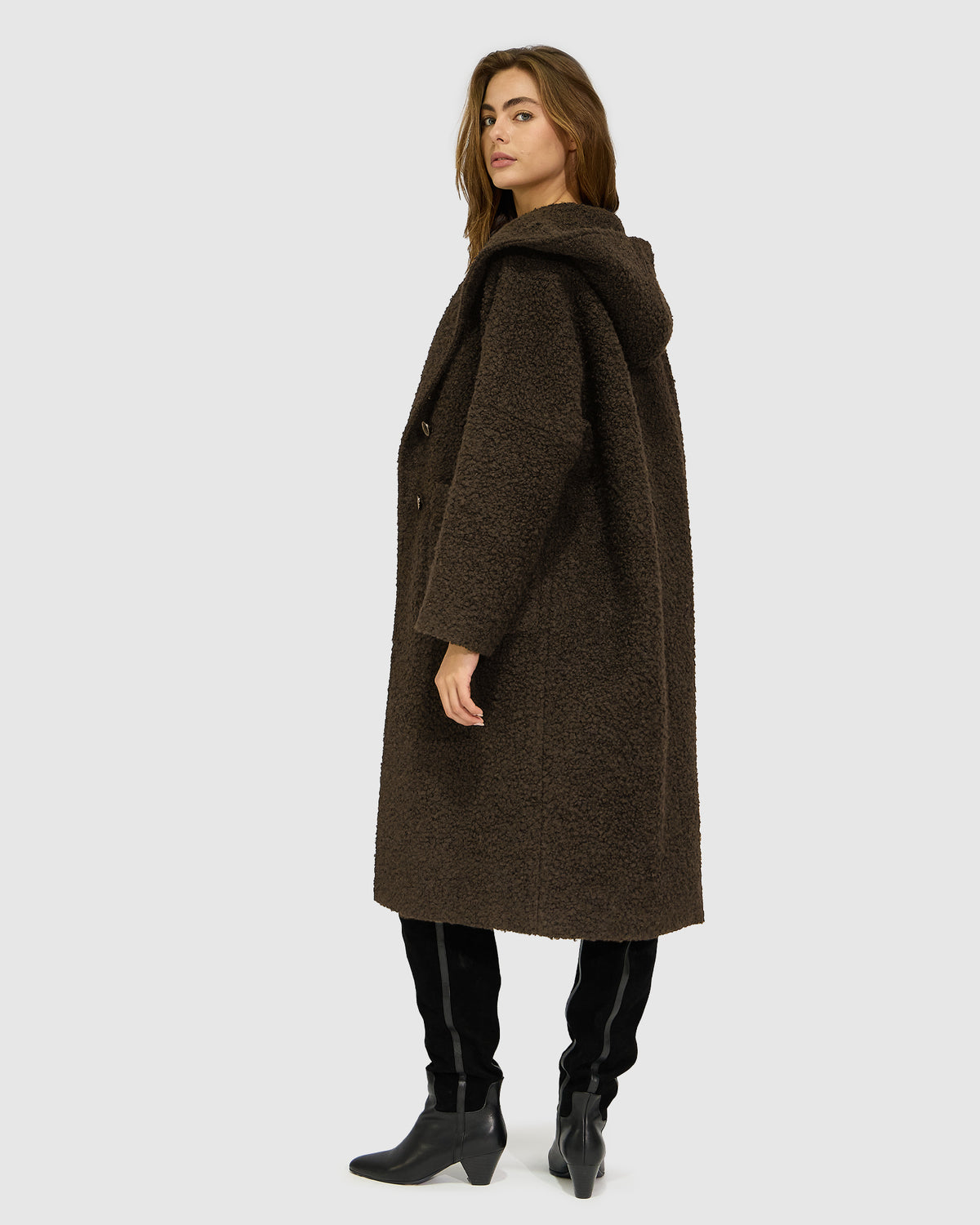 Young Love Hooded Boucle Coat - Chocolate