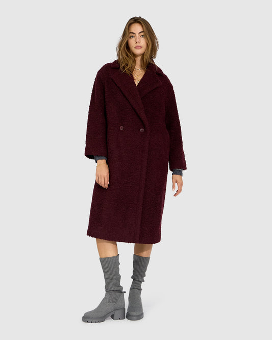 Winter Valley Double Breasted Cocoon Coat - Burgundy
