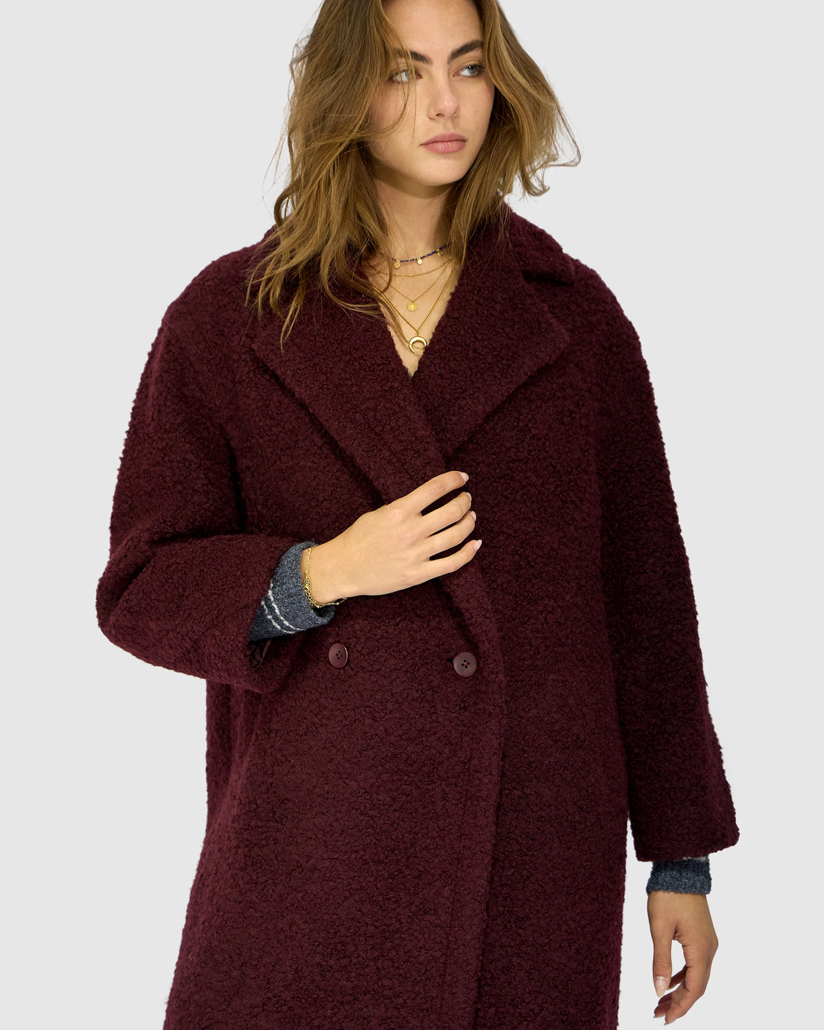 Winter Valley Double Breasted Cocoon Coat - Burgundy