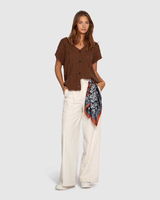 Rosette Oversized Knitted Vest - Chocolate