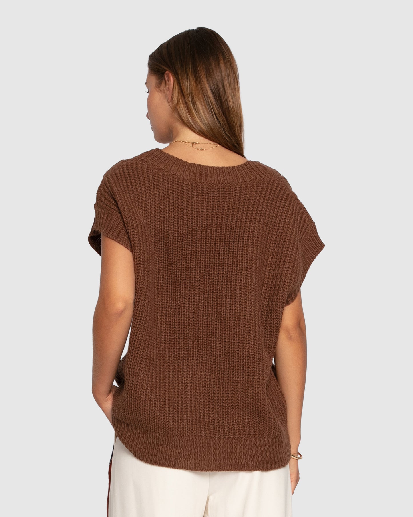 Rosette Oversized Knitted Vest - Chocolate