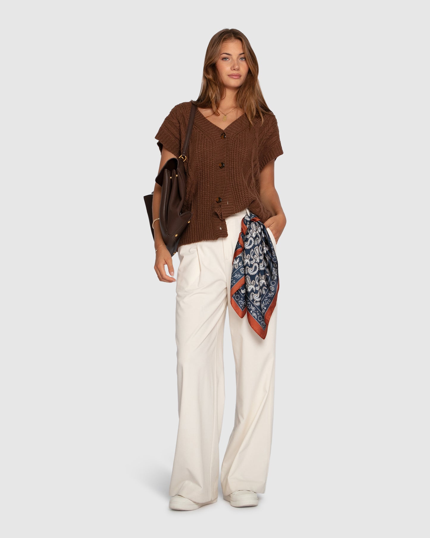 Rosette Oversized Knitted Vest - Chocolate