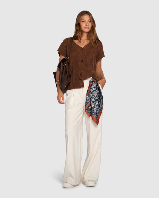 Rosette Oversized Knitted Vest - Chocolate