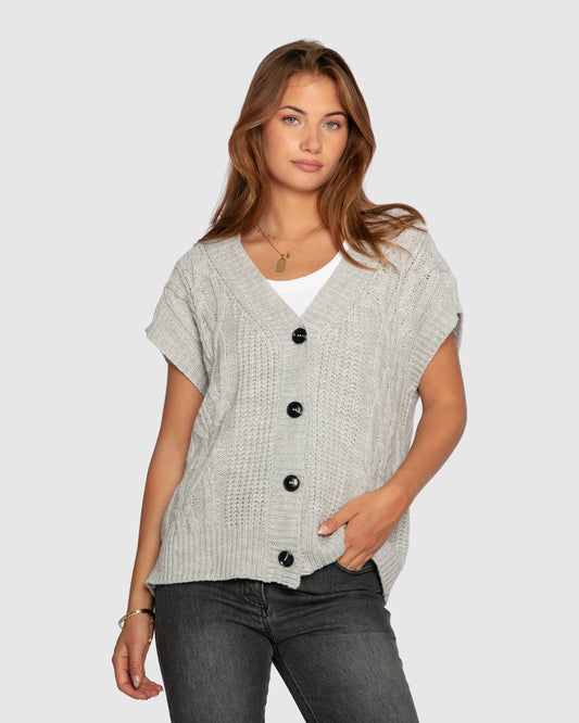 Rosette Oversized Knitted Vest - Grey