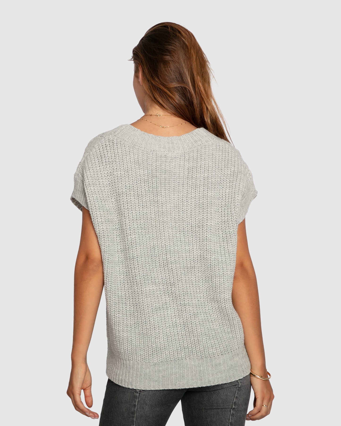 Rosette Oversized Knitted Vest - Grey