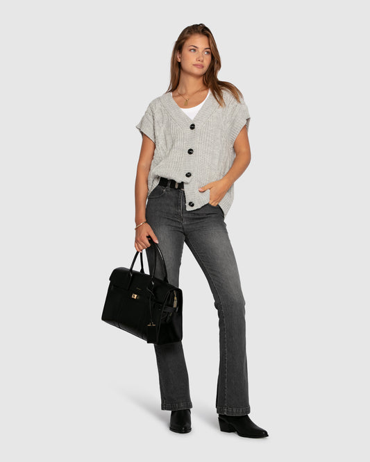 Rosette Oversized Knitted Vest - Grey