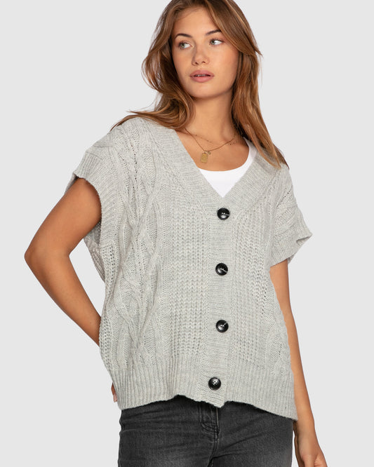 Rosette Oversized Knitted Vest - Grey