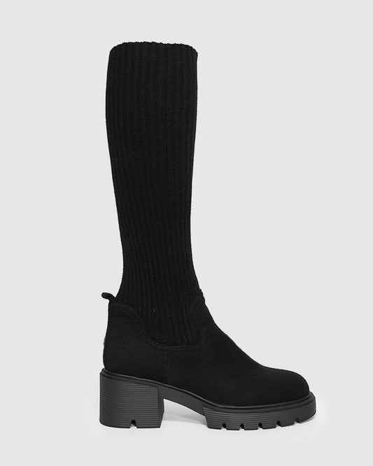 Tokyo Lights Rib Sock Boot - Black