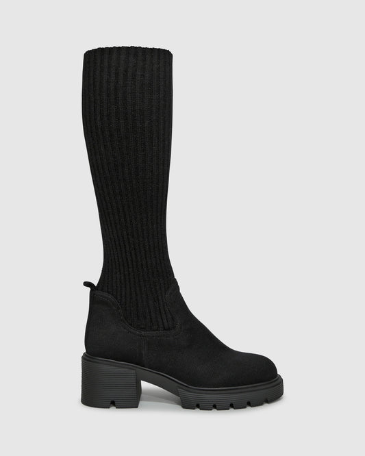 Tokyo Lights Rib Sock Boot - Black