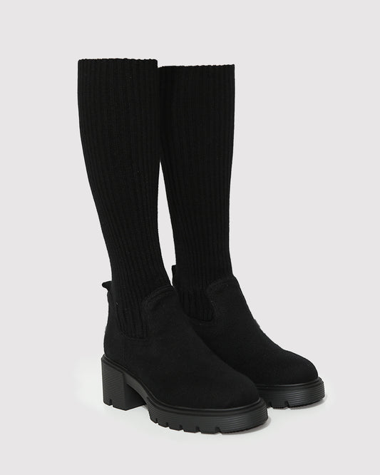 Tokyo Lights Rib Sock Boot - Black