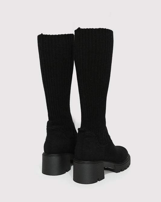 Tokyo Lights Rib Sock Boot - Black