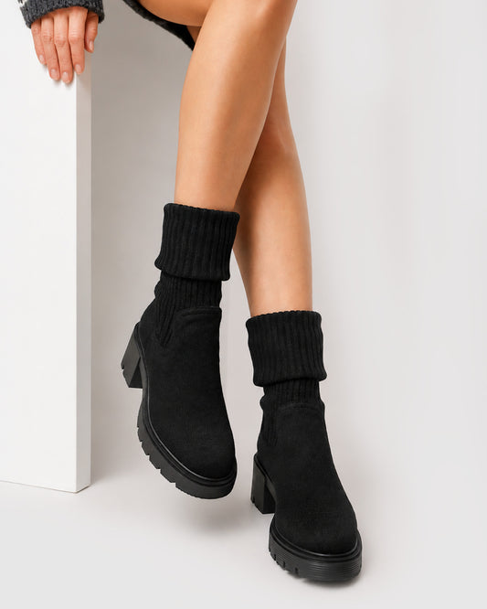 Tokyo Lights Rib Sock Boot - Black
