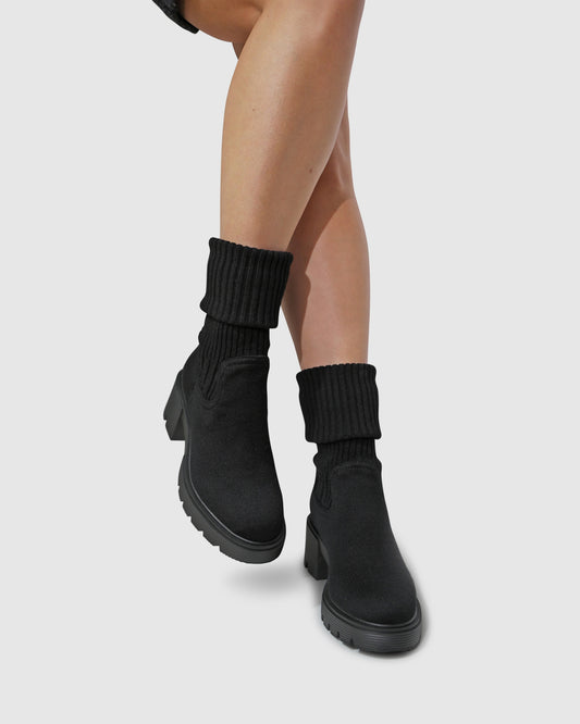 Tokyo Lights Rib Sock Boot - Black