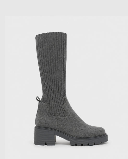Tokyo Lights Rib Sock Boot - Grey
