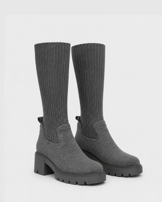 Tokyo Lights Rib Sock Boot - Grey