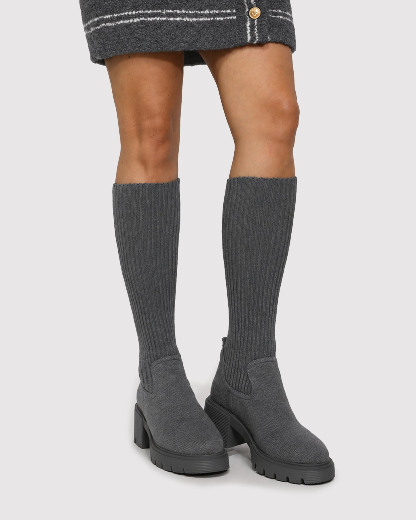 Tokyo Lights Rib Sock Boot - Grey