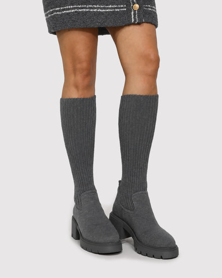 Tokyo Lights Rib Sock Boot - Grey