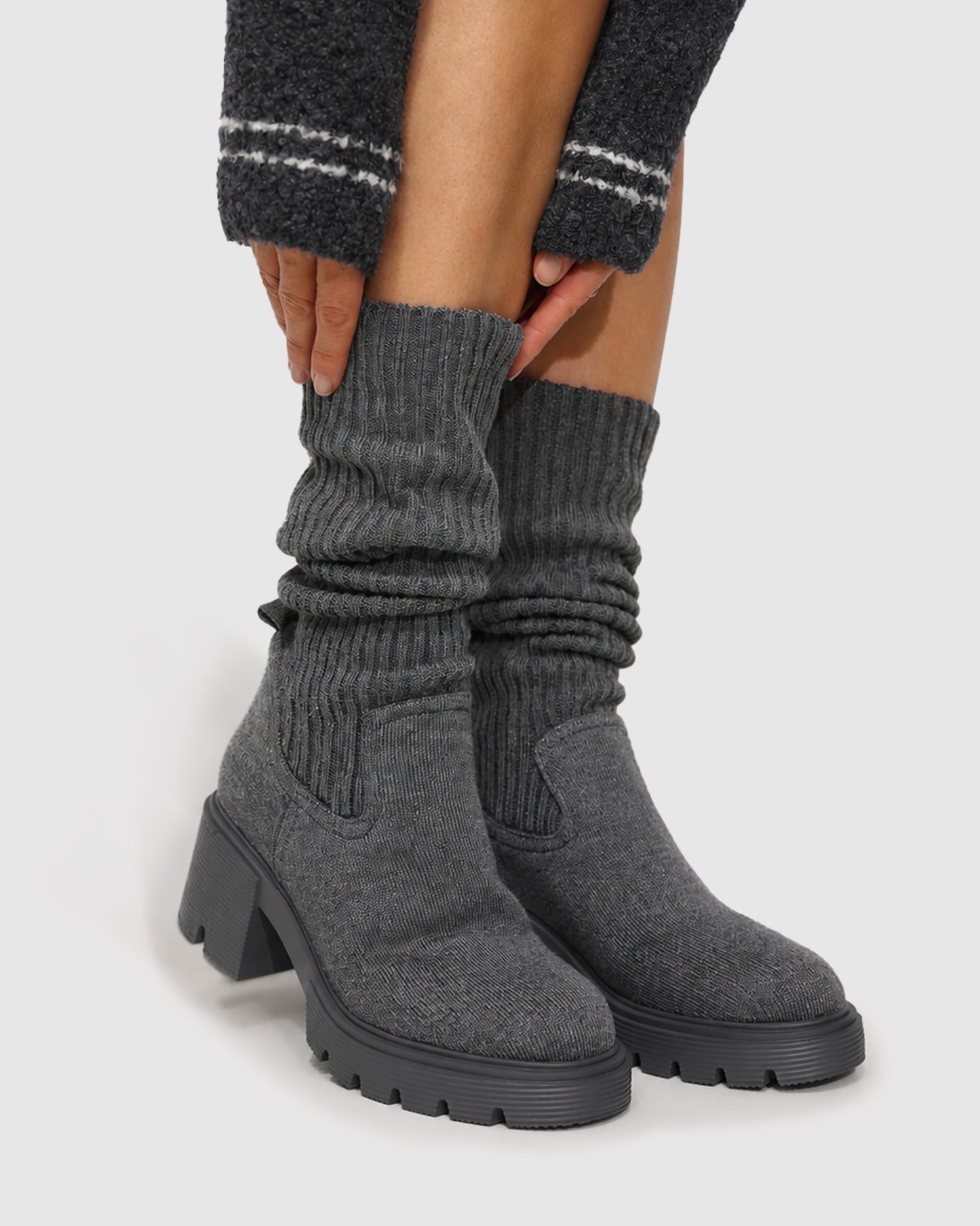 Tokyo Lights Rib Sock Boot - Grey