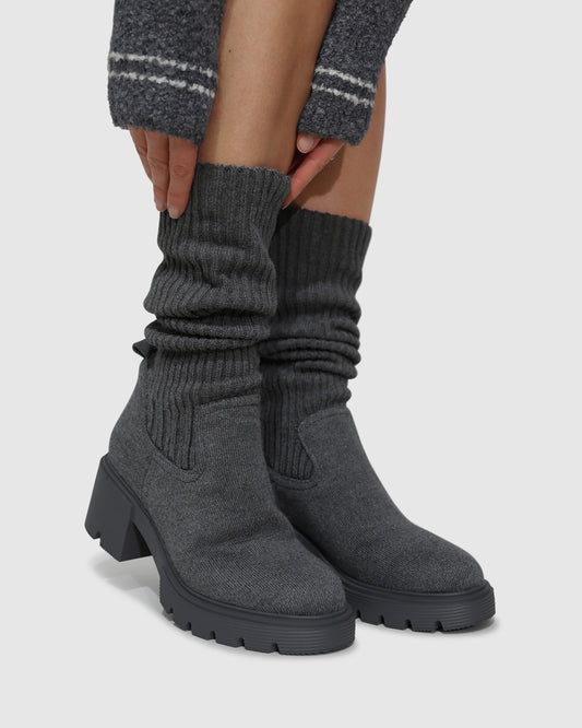 Tokyo Lights Rib Sock Boot - Grey