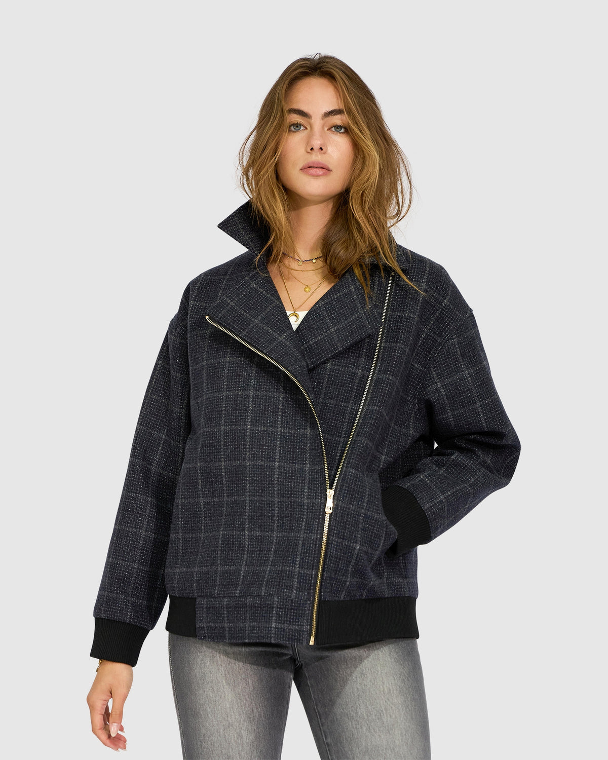 Love Cruise Bomber Jacket - Black Check