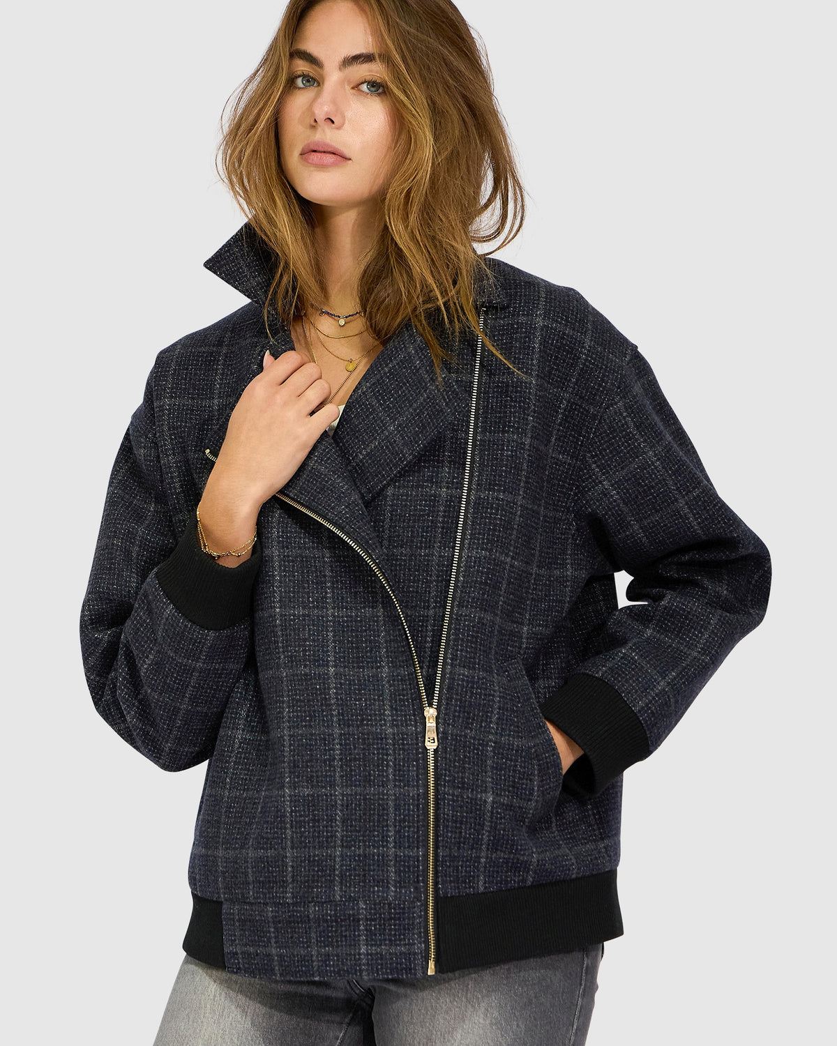 Love Cruise Bomber Jacket - Black Check