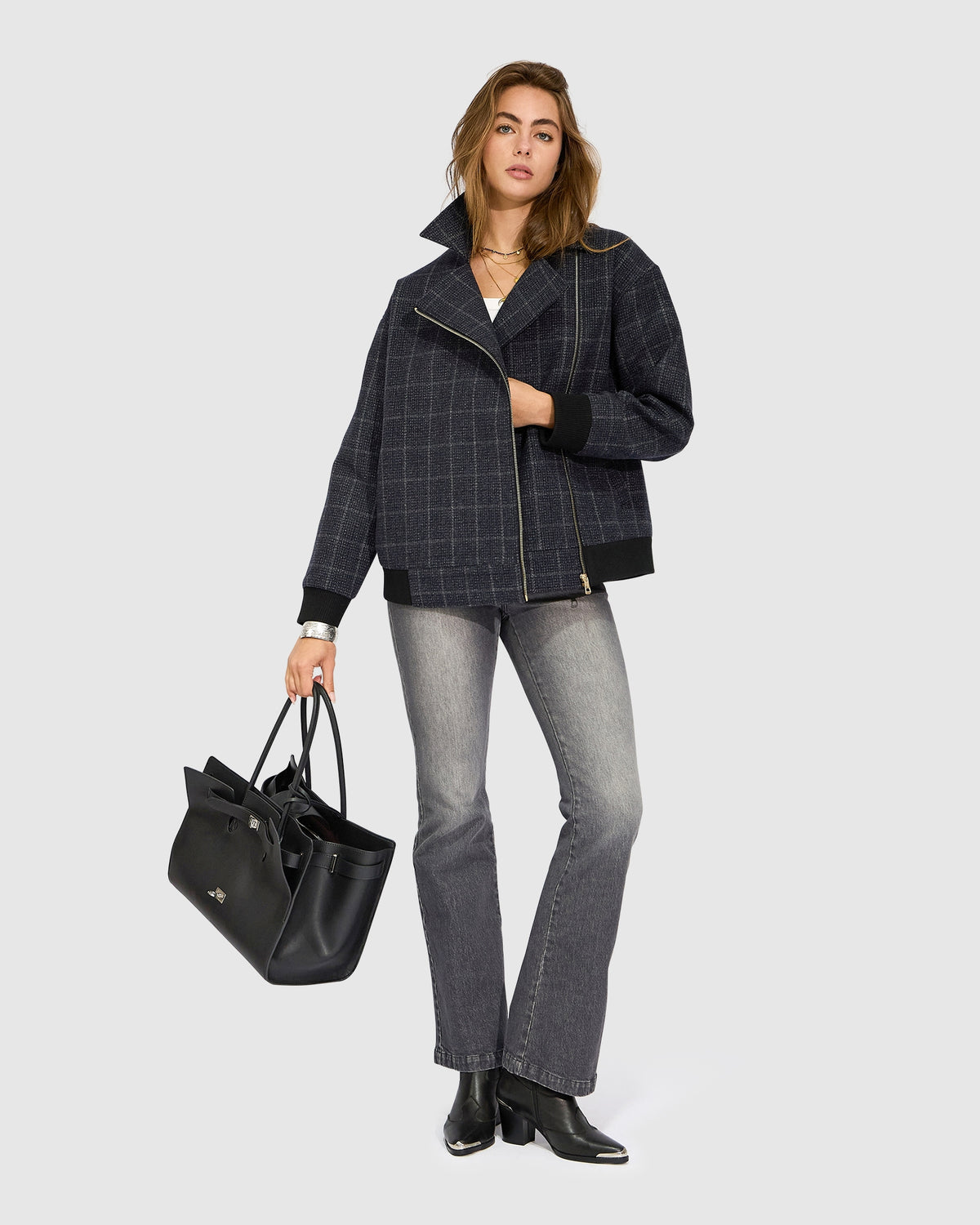 Love Cruise Bomber Jacket - Black Check