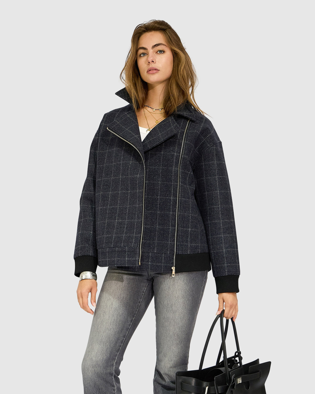 Love Cruise Bomber Jacket - Black Check