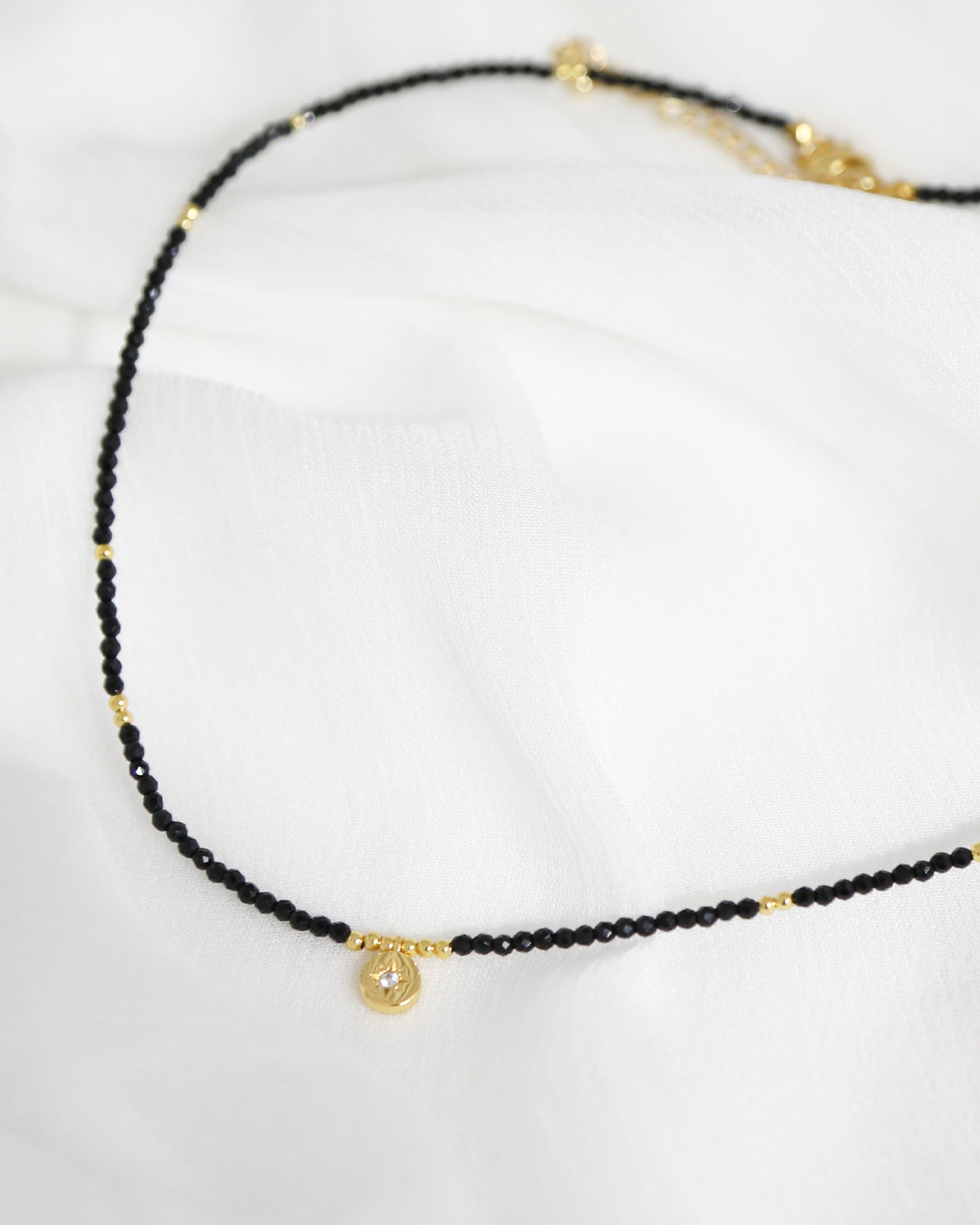 Soft Glow Beaded Necklace - Black & Gold