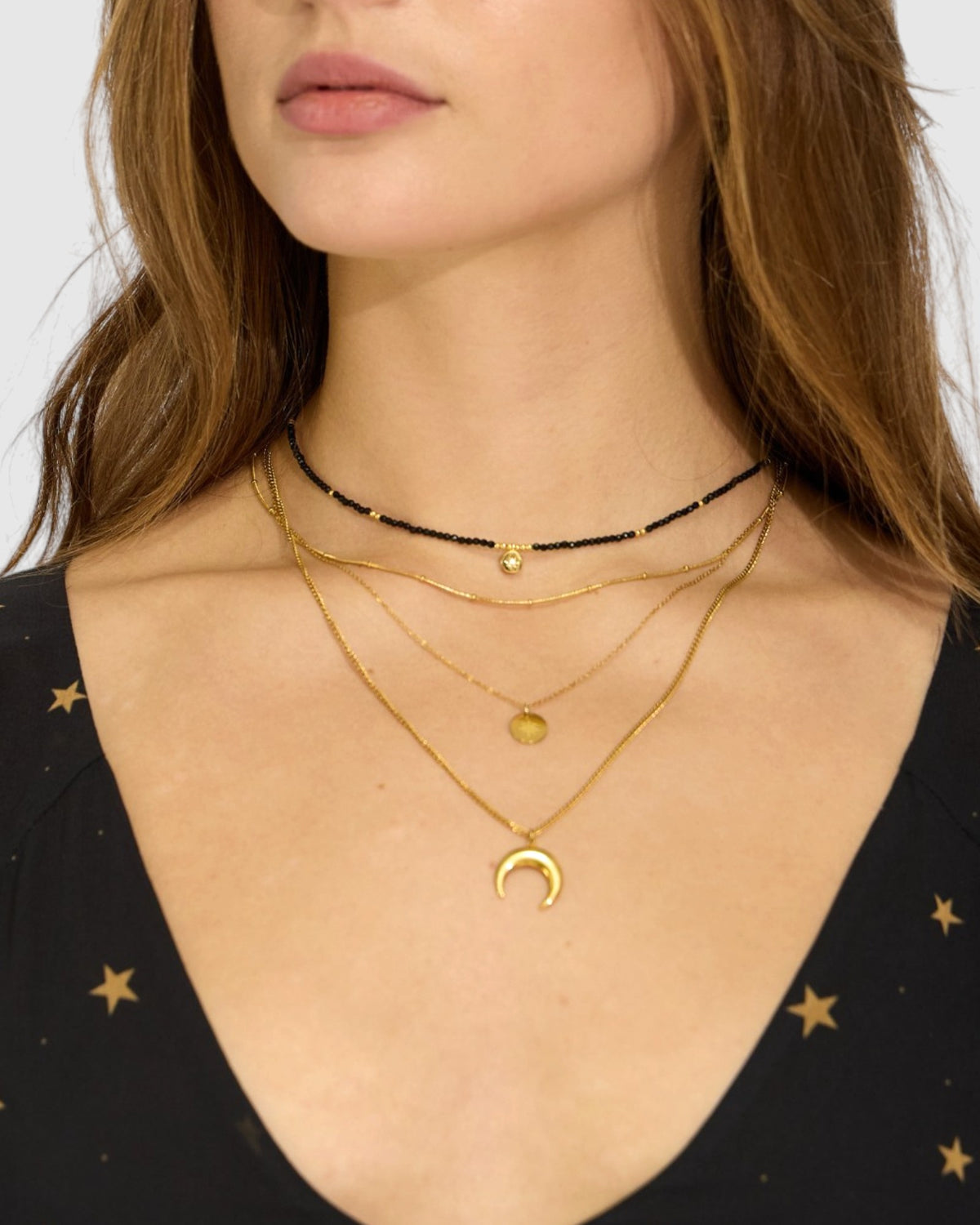 Soft Glow Beaded Necklace - Black & Gold