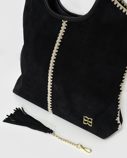 Back To Friends Suede Shopper - Black