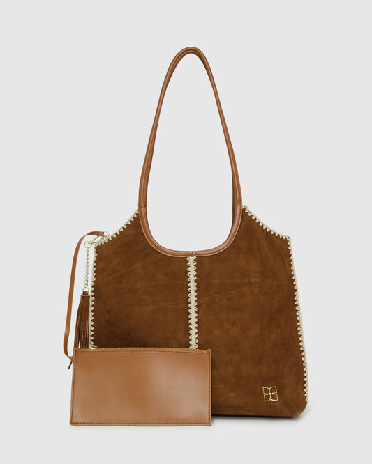 Back To Friends Suede Shopper - Tan