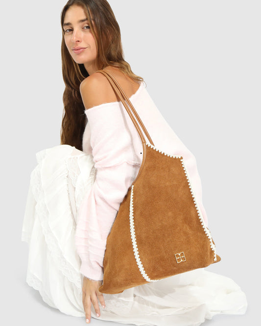 Back To Friends Suede Shopper - Tan