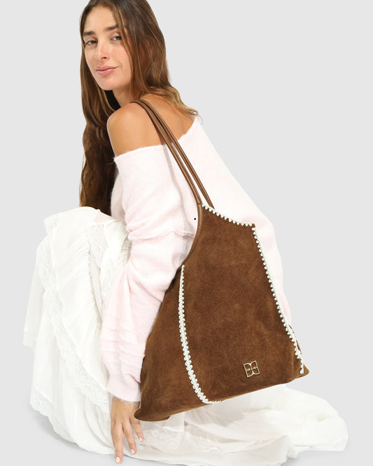 Back To Friends Suede Shopper - Tan