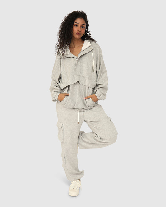 Best Of Me Panelled Hoodie - Grey Marle