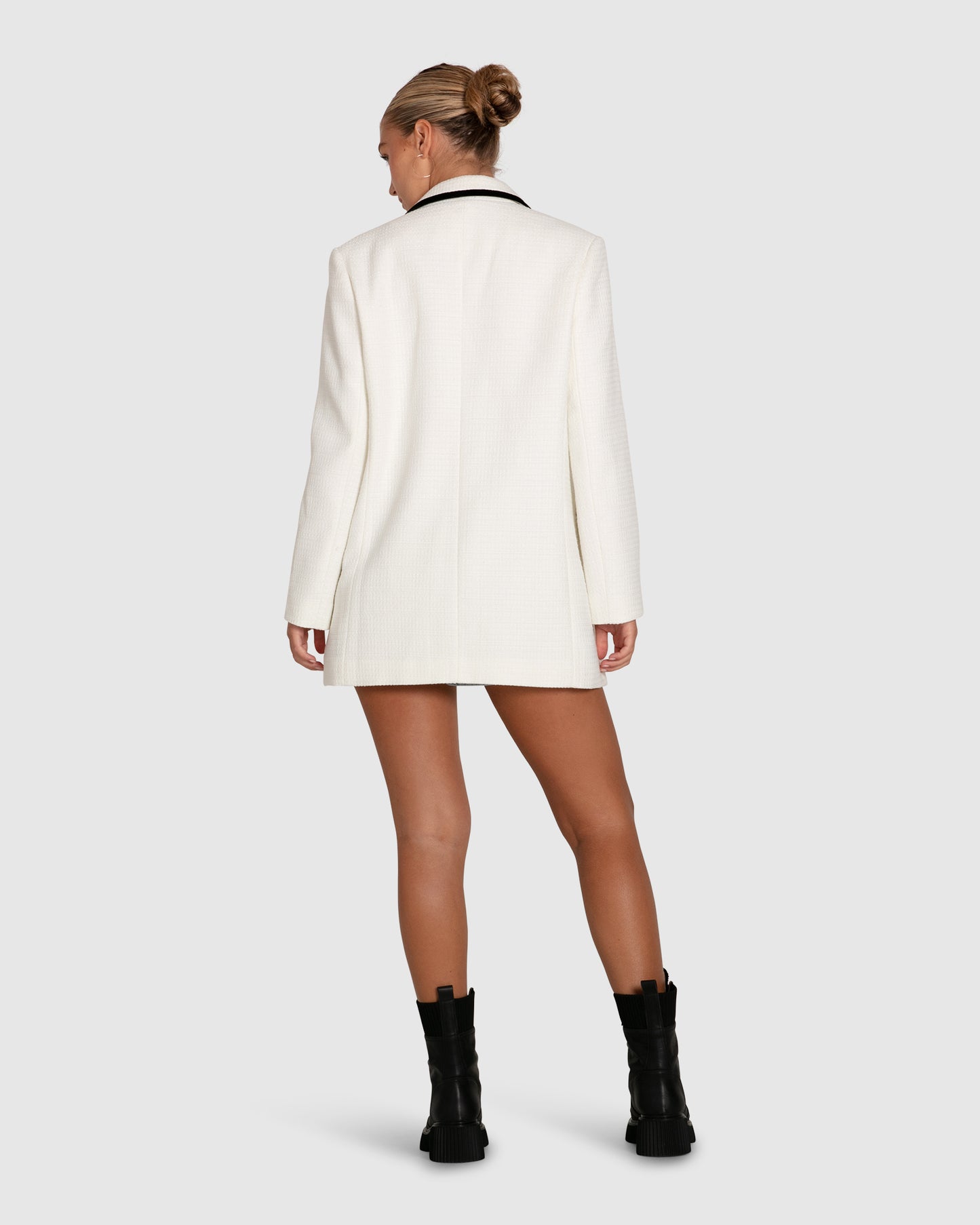 Because Of You Trimmed Blazer Dress - Cream