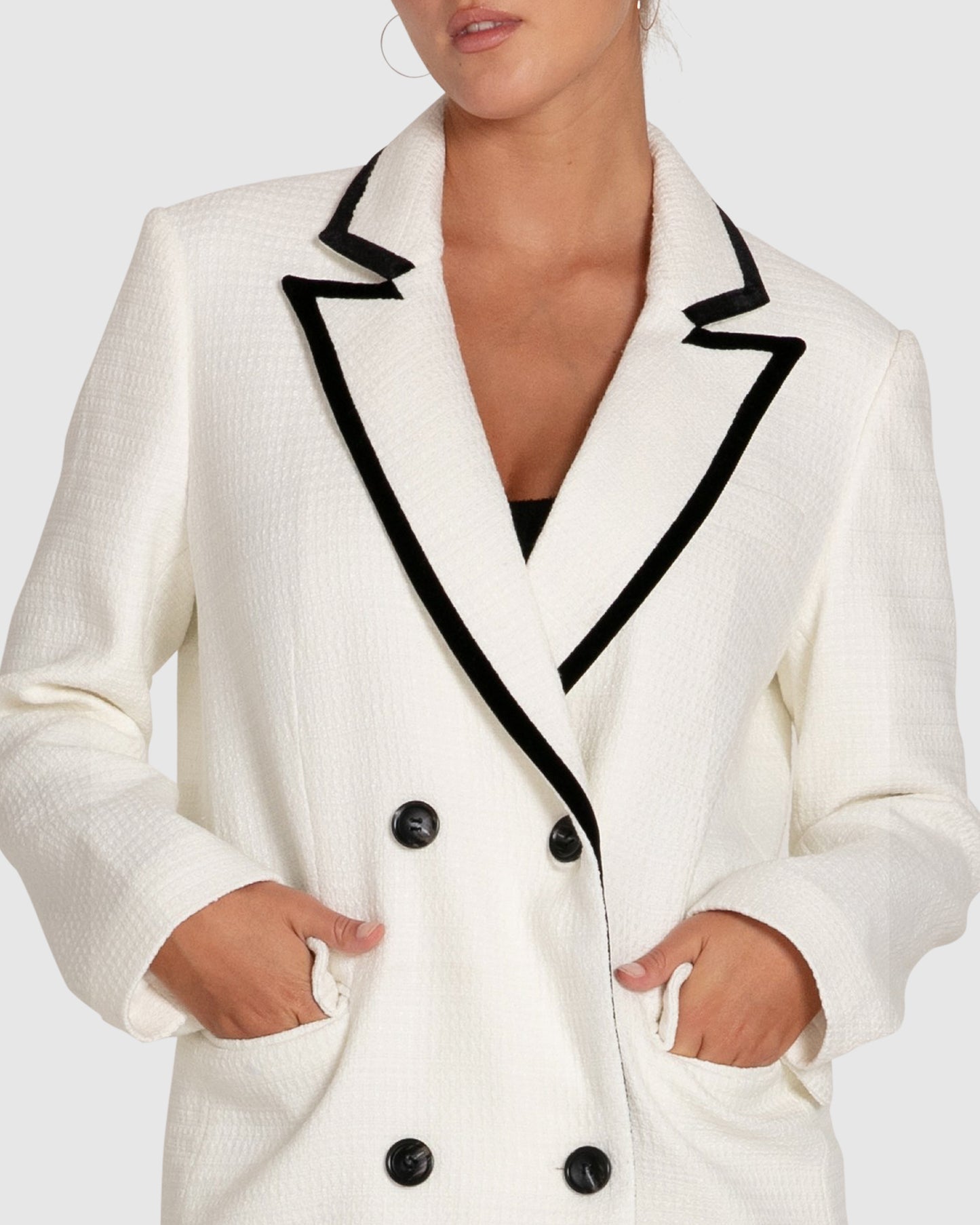 Because Of You Trimmed Blazer Dress - Cream