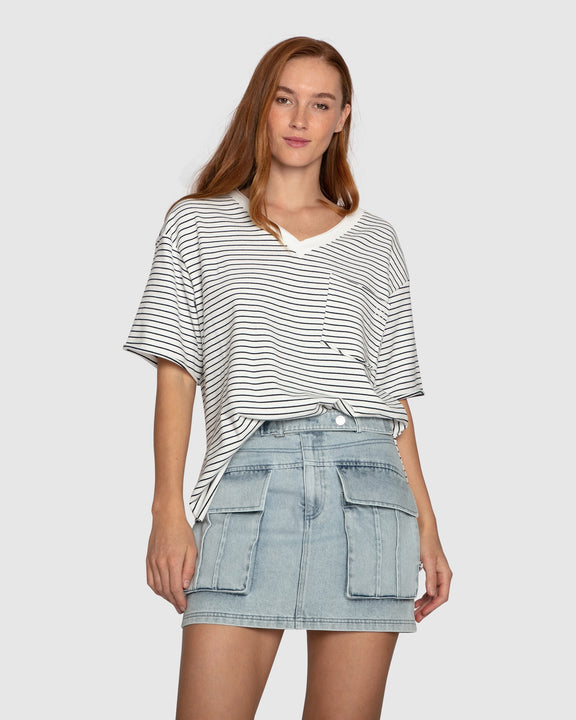 Brave Soul Oversized Striped T-Shirt - Black/White
