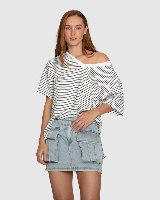 Brave Soul Oversized Striped T-Shirt - Black/White