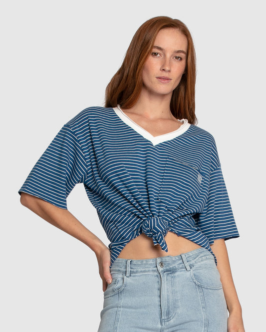 Brave Soul Oversized Striped T-Shirt - Blue/White
