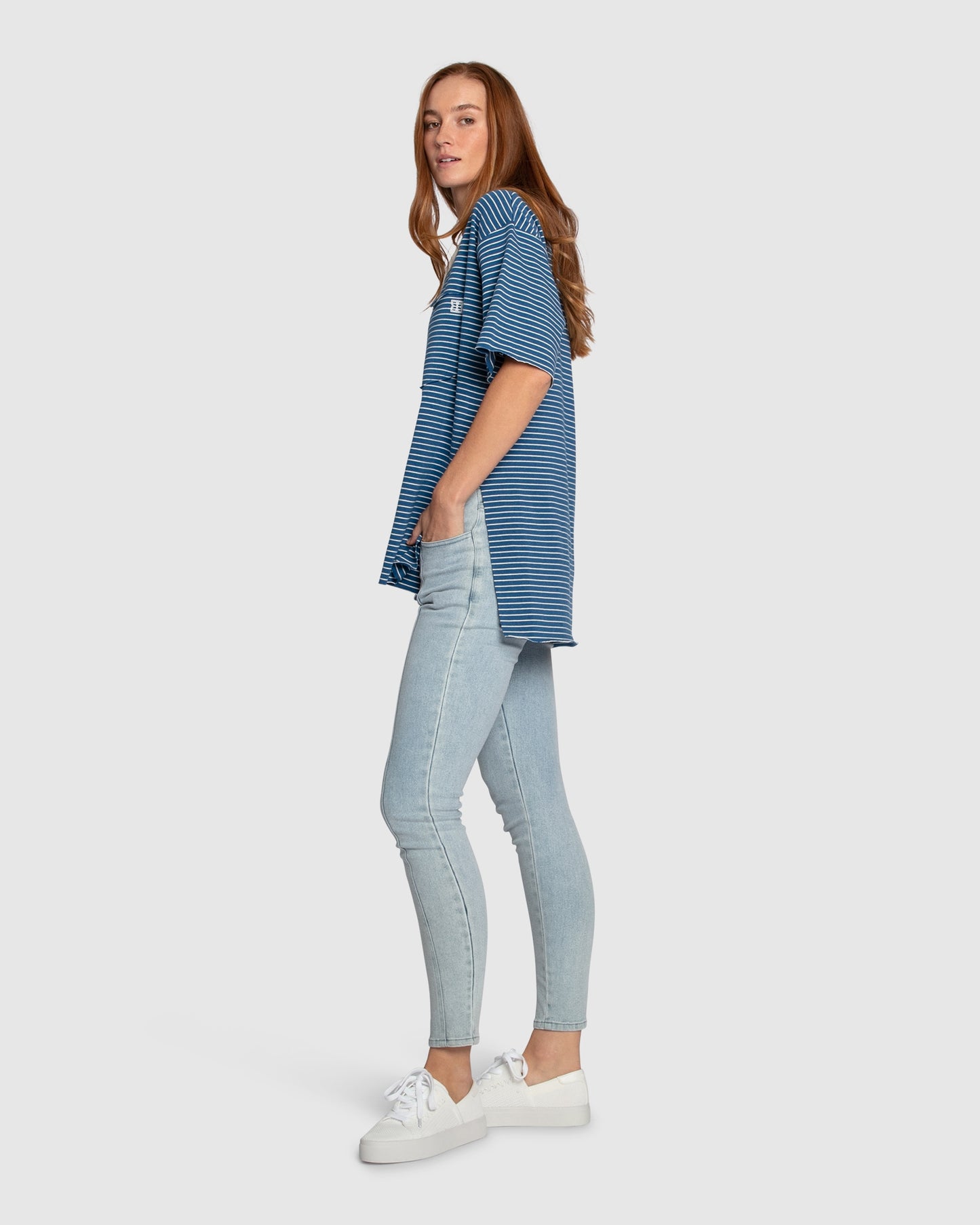 Brave Soul Oversized Striped T-Shirt - Blue/White