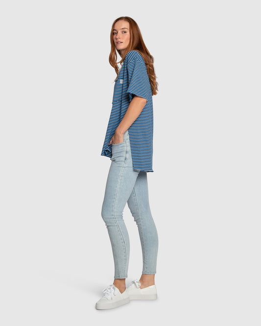 Brave Soul Oversized Striped T-Shirt - Blue/White