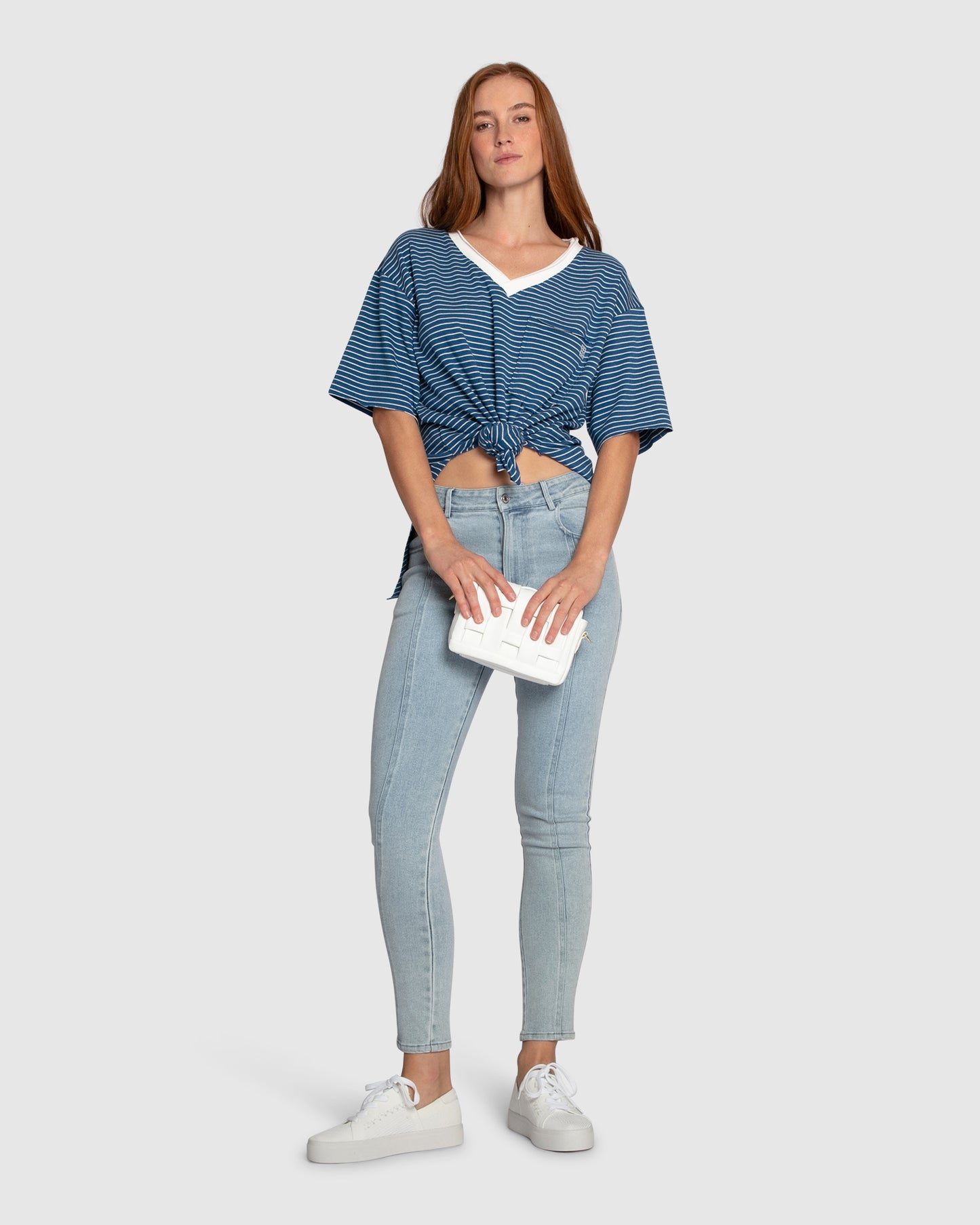 Brave Soul Oversized Striped T-Shirt - Blue/White
