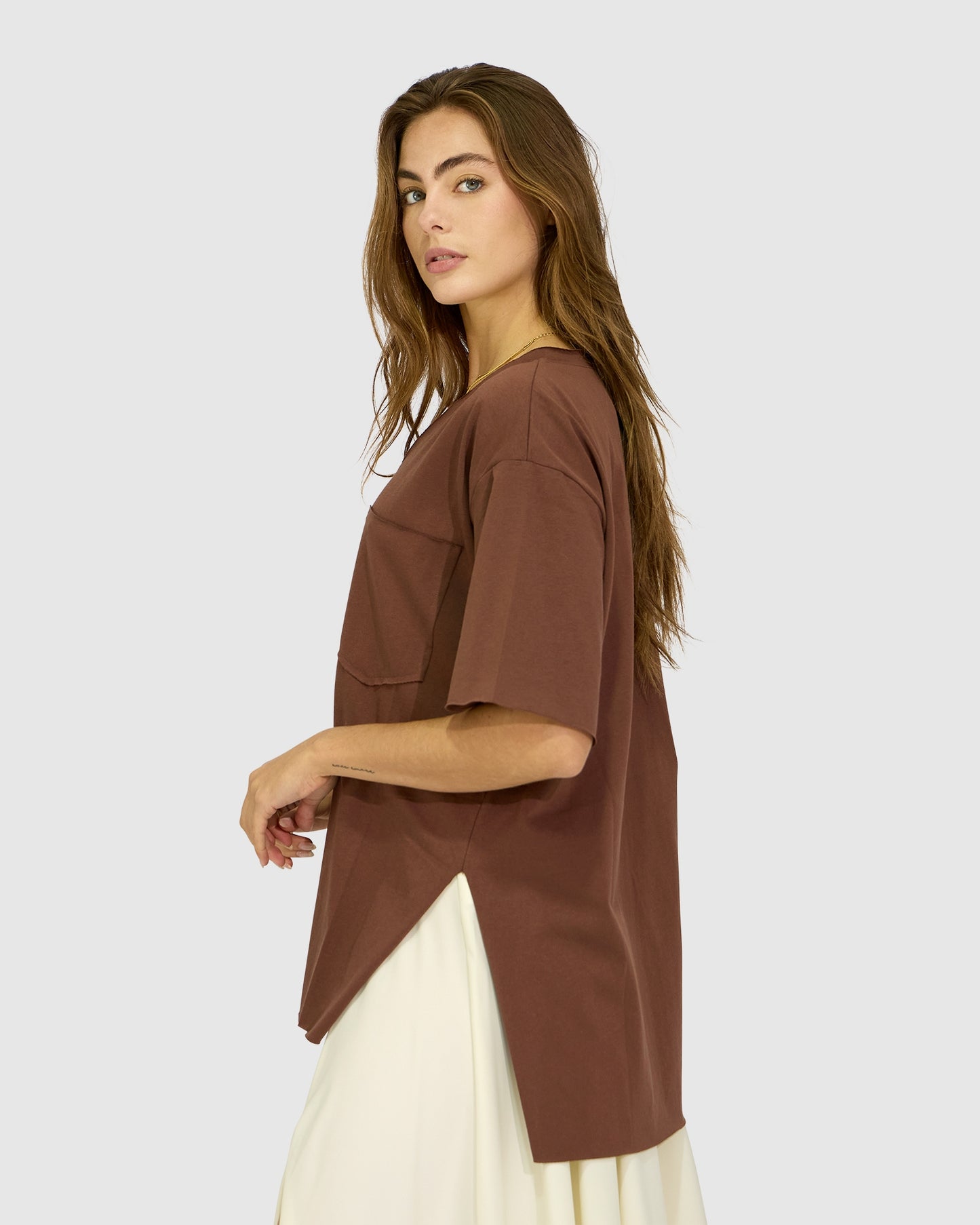 Chocolate Brave Soul Oversized T-Shirt with chest pocket - alternate view