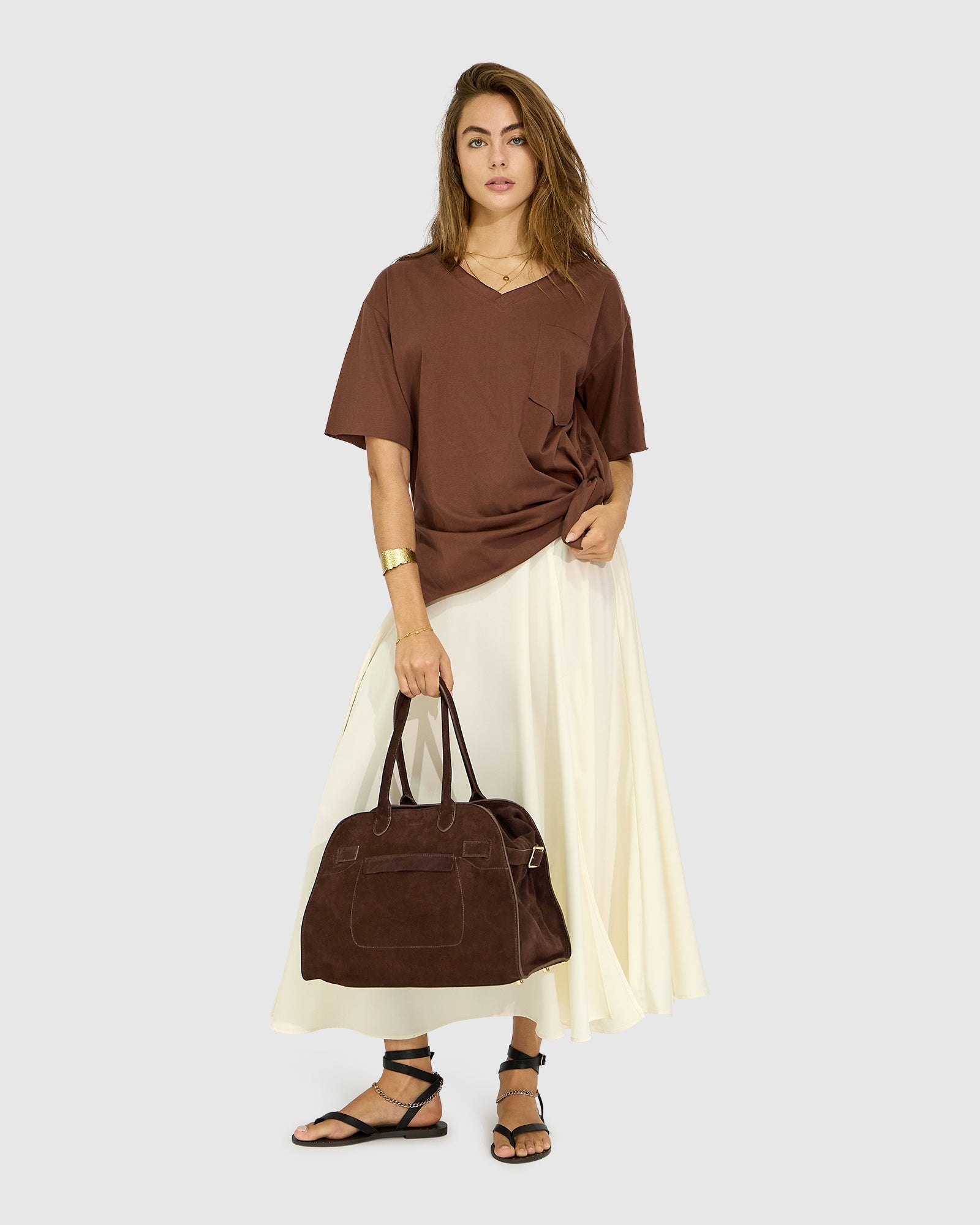 Chocolate Brave Soul Oversized T-Shirt with oversized silhouette and V-neckline - front view