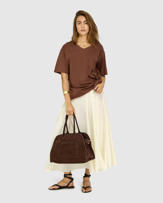 Chocolate Brave Soul Oversized T-Shirt with oversized silhouette and V-neckline - front view